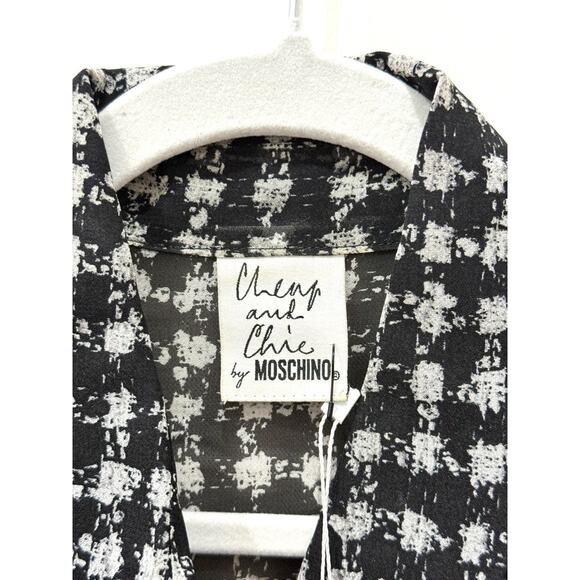 Cheap & Chic By Moschino Woven Printed Sheer Button Front Blouse Black Womens M - Picture 3 of 4